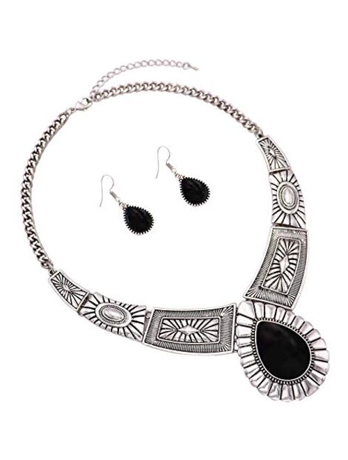Rosemarie Collections Women’s Southwest Teardrop Howlite Stone Statement Necklace Earrings Set