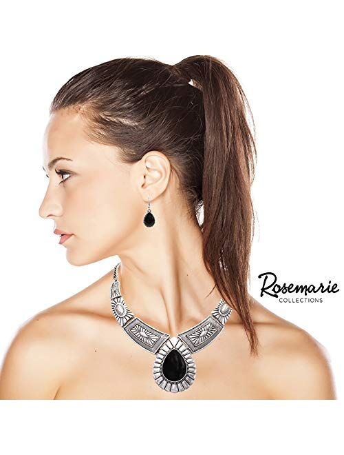 Rosemarie Collections Women’s Southwest Teardrop Howlite Stone Statement Necklace Earrings Set