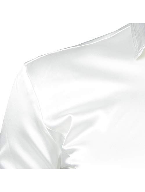 LVYING Men's Regular Fit Long Sleeve Shiny Satin Silk Like Dress Shirt Tops for Dance Prom