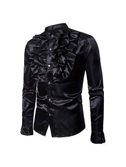 Mens Floral Long Sleeve Dress Shirts Prom Wedding Party Button Down Shirts