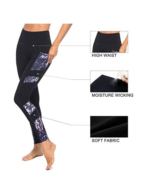 Women's Printed Yoga Pants with 2 Pockets, High Waist Non See-Through Tummy Control 4 Way Stretch Leggings