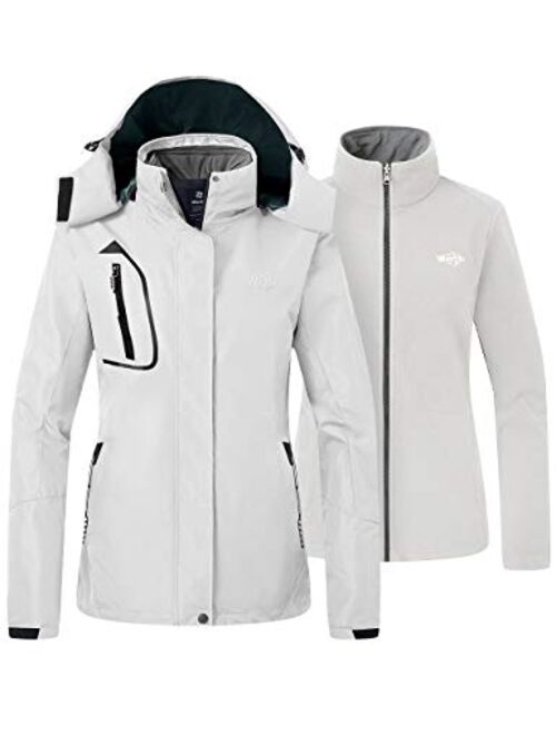 Wantdo Women's 3 in 1 Ski Jacket Waterproof Snowboarding Jacket Insulated Fleece Jacket Winter Snow Coat