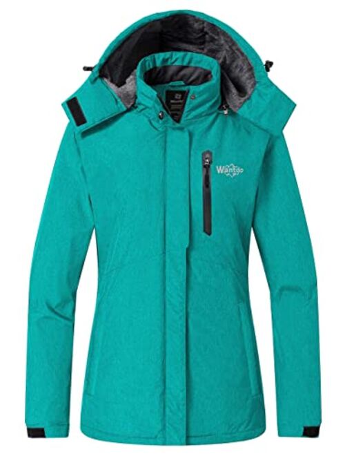 Wantdo Women's Waterproof Ski Jacket Fleece Winter Parka Windproof Snow Coat Water Resistant Raincoat