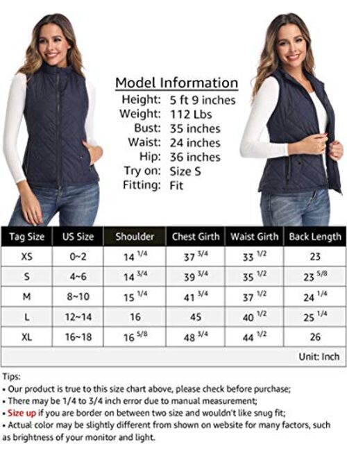 LK Women's Padded Vest, Stand Collar Lightweight Zip Quilted Gilet Black XS