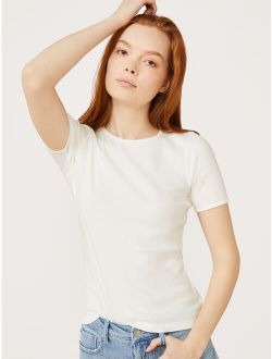 Women's Ribbed Crewneck T-Shirt with Short Sleeves