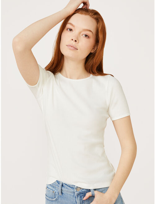 Free Assembly Women's Ribbed Crewneck T-Shirt with Short Sleeves