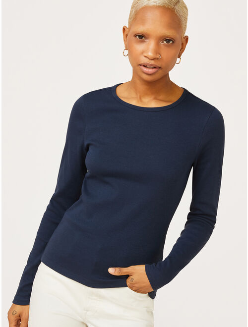 Free Assembly Women's Ribbed Crewneck T-Shirt with Long Sleeves