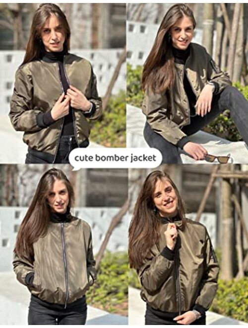 Zeagoo Women's Bomber Jacket Casual Coat Zip Up Outerwear Windbreaker