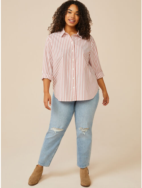 Free Assembly Women’s Boyfriend Shirt with Long Sleeves