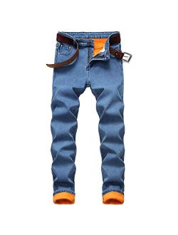 DANT BULUN Men's Flannel Lined Slim Fit Straight Leg Winter Thicken Stretch Jeans