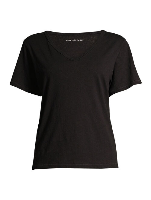 Free Assembly Women’s V-Neck T-Shirt with Short Sleeves