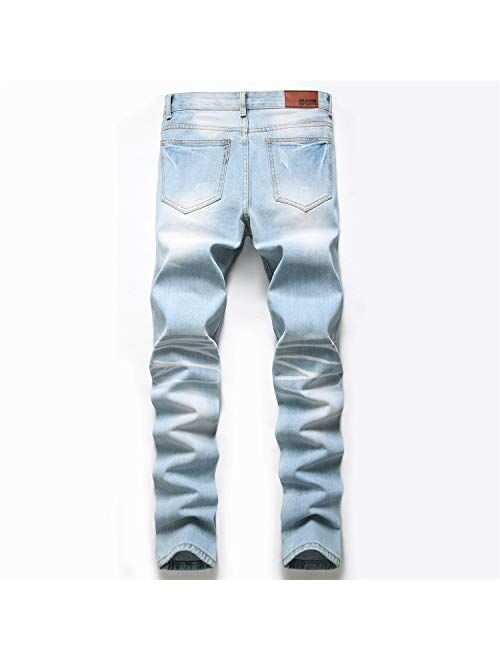 Liuhond Men's Ripped Distressed Destroyed Straight Fit Washed Denim Jeans