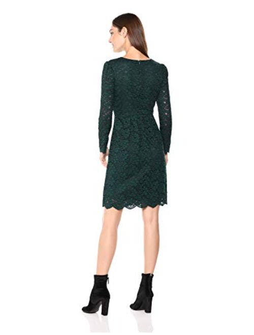 Amazon Brand - Lark & Ro Women's Long Sleeve Gathered Lace Fit and Flare Dress