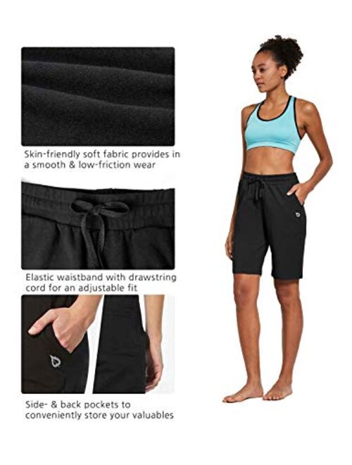 BALEAF Athletic Workout Cotton Lounge Shorts for Women Long Bermuda Running Sweat Gym Stretchy Pajama with Pockets