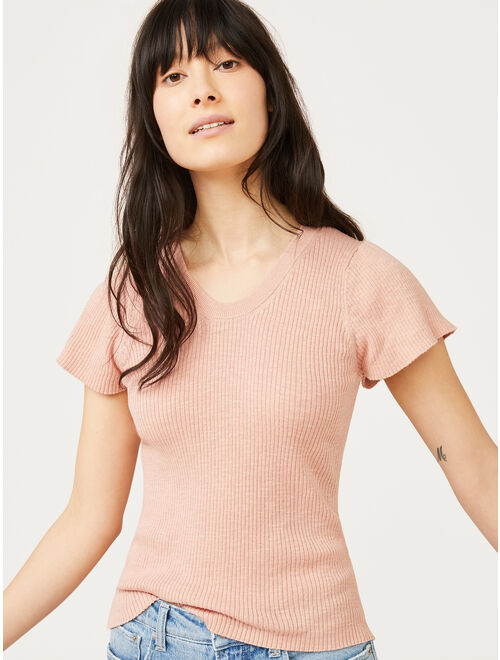 Free Assembly Women’s Flutter Sleeve Ribbed Sweater T-Shirt