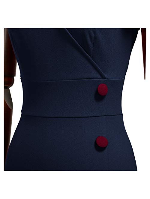 Miusol Women's Vintage Deep-V Neck Navy Style Party Pencil Dress