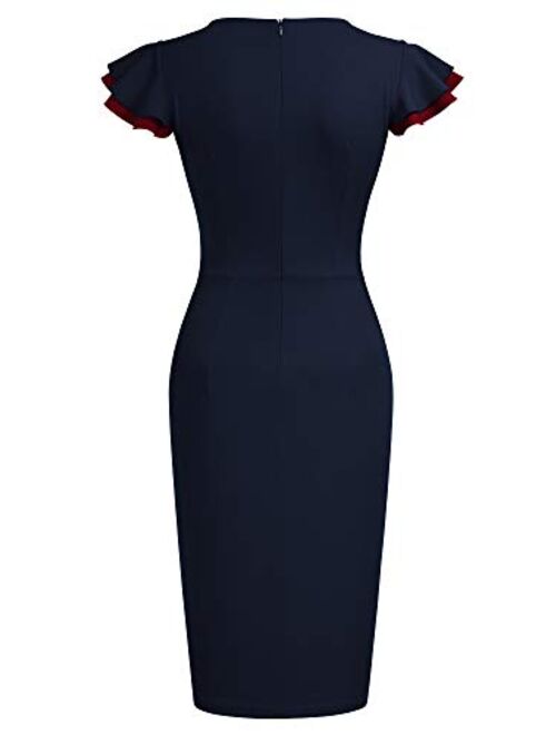 Miusol Women's Vintage Deep-V Neck Navy Style Party Pencil Dress