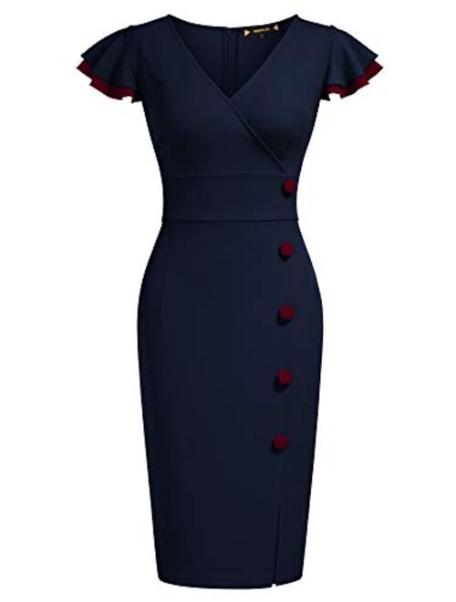 Miusol Women's Vintage Deep-V Neck Navy Style Party Pencil Dress