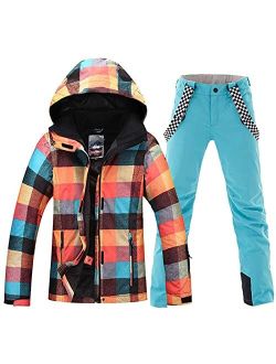 Women's Waterproof Ski Jackets Pants Set Windproof Girls Snowboard Jakets Colorful Printed Snowsuit