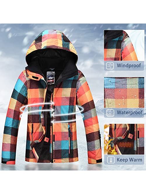 Women's Waterproof Ski Jackets Pants Set Windproof Girls Snowboard Jakets Colorful Printed Snowsuit