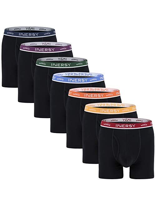 INNERSY Men's Cotton Boxer Briefs Underwear Regular Long with Pouch 7 Pack