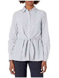 Women's Standard Woven Collared Top W/Roll Up Sleeve with Button