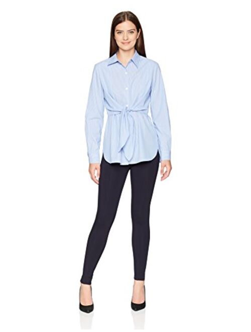 Lark & Ro Women's Standard Woven Collared Top W/Roll Up Sleeve with Button