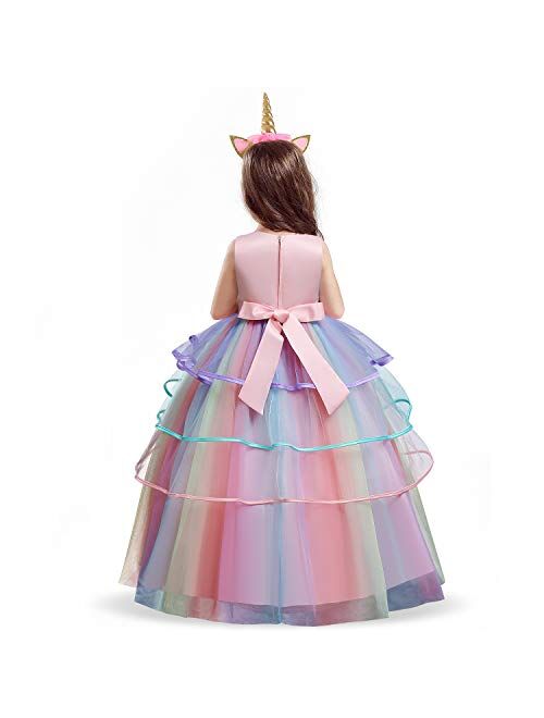 TTYAOVO Princess Girl Dress Long Tulle Gown Flower Girls Unicorn Costume