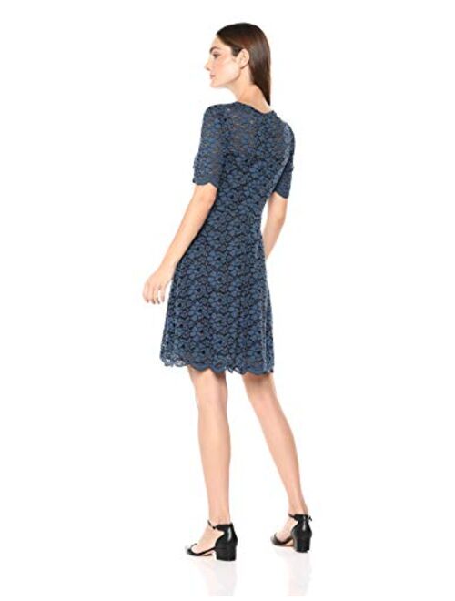 Amazon Brand - Lark & Ro Women's Half Sleeve Lace Crewneck Fit and Flare Dress