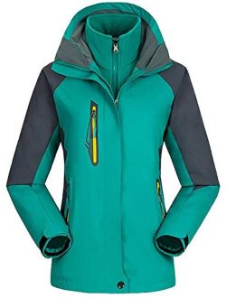AbelWay Women's Mountain Waterproof Windproof Fleece 3 in 1 Ski Jacket Hooded Rain Coat
