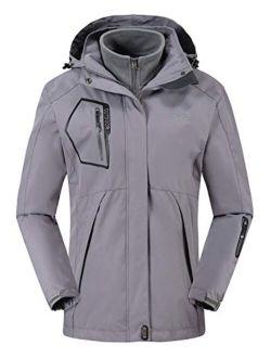 Rdruko Women's Outdoor 3-in-1 Waterproof Ski Jacket Fleece Inner Winter Coat with Detachable Hood
