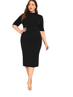 Women's Short Sleeve Plus Size Solid Bodycon Business Pencil Dress