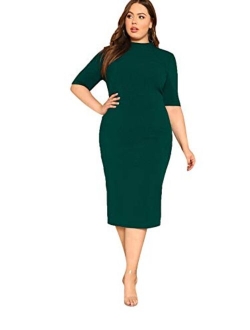 Women's Short Sleeve Plus Size Solid Bodycon Business Pencil Dress