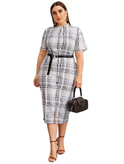 Women's Short Sleeve Plus Size Solid Bodycon Business Pencil Dress