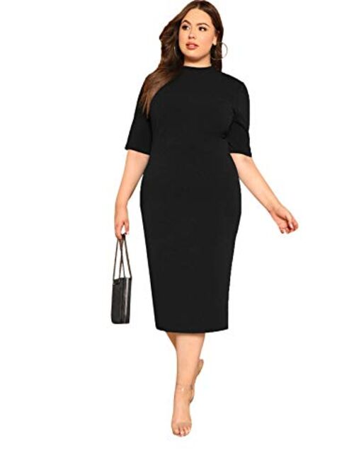 Floerns Women's Short Sleeve Plus Size Solid Bodycon Business Pencil Dress