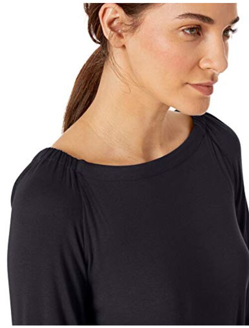 Amazon Brand - Lark & Ro Women's Three Quarter Sleeve Gathered Bateau Neck Knit Top