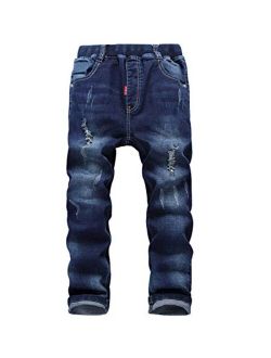 LOKTARC Boys' Pull-On Ripped Distressed Jeans Stretch Denim Pants