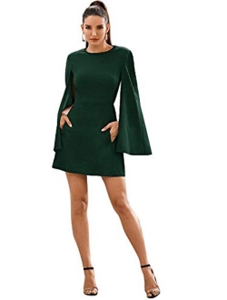 Women's Elegant Cloak Sleeve Mini Cape Dress Plain with Pocket