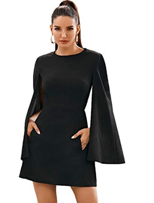 SheIn Women's Elegant Cloak Sleeve Mini Cape Dress Plain with Pocket