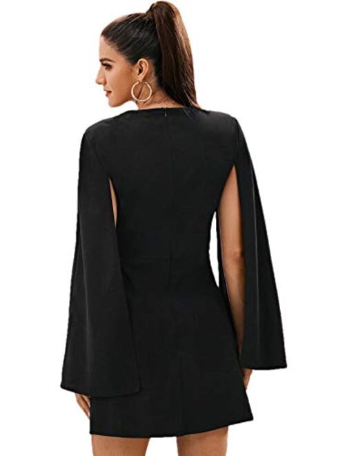 SheIn Women's Elegant Cloak Sleeve Mini Cape Dress Plain with Pocket