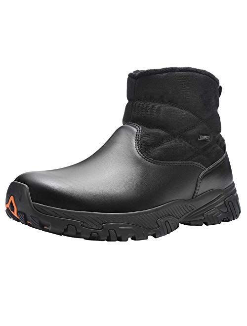 SILENTCARE Men's Waterproof Hiking Boots Slip-On Mid Ankle Boot Winter Snow Shoes with Zipper