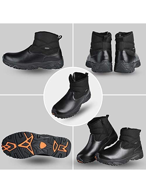 SILENTCARE Men's Waterproof Hiking Boots Slip-On Mid Ankle Boot Winter Snow Shoes with Zipper