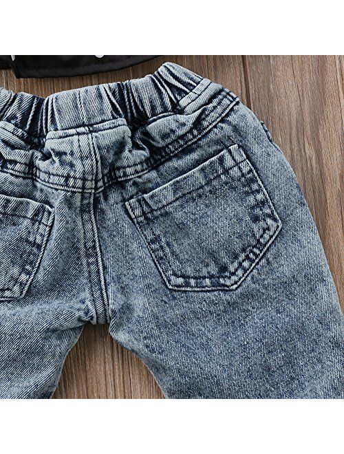 FriBabyfat Toddler Newborn Baby Boys Girls Causal Elastic Waist Destroyed Ripped Jeans Pants