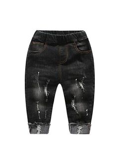 Kidscool Baby & Little Boys/Girls Elastic Waist Ripped Denim Pants Jeans