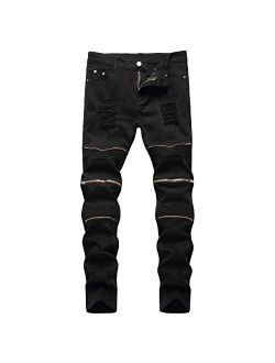 JLLDS LKMQA Boy's Slim Skinny Fit Ripped Distressed Moto Biker Stretch Fashion Fit Denim Jeans Pants