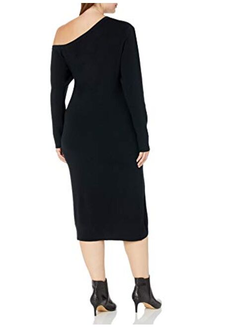 The Drop Women's Giselle Asymmetric Neckline Midi Sweater Dress