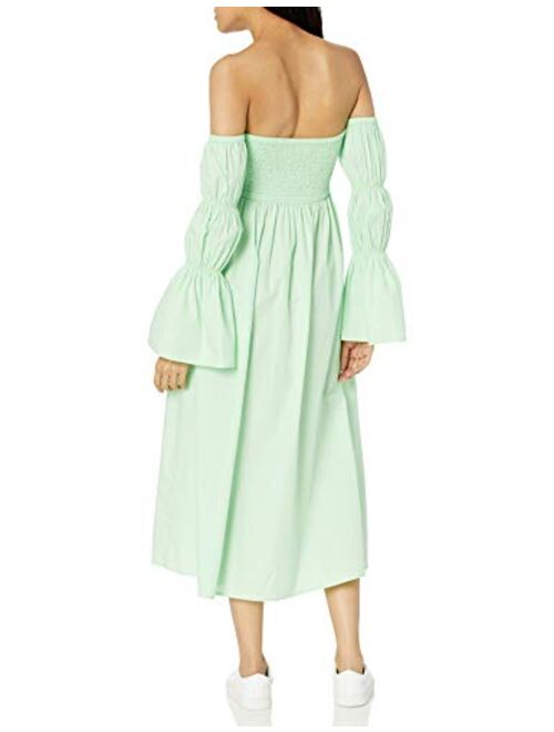 The Drop Women's Ella Off the Shoulder Tiered Puff Sleeve Cotton Poplin Midi Dress