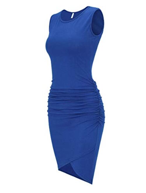 Missufe Women's Casual Sleeveless Tank Ruched Bodycon Sundress Irregular Sheath T Shirt Dress
