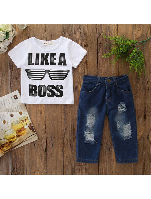 Wsevypo Boy Funny Shirt Tops+Ripped Jeans Pants