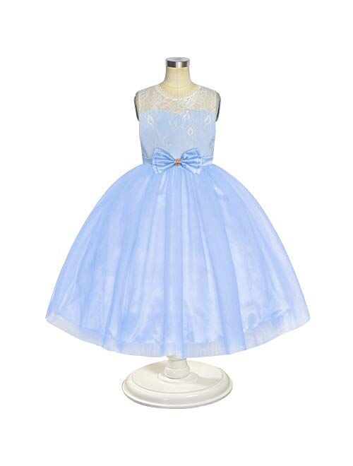 Sunny Fashion Flower Girl Dress Navy Blue Lace Sleeveless Wedding Size 6-12